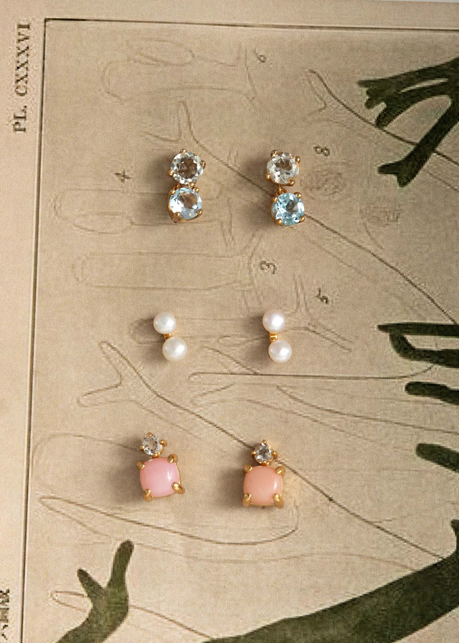Canna Ohrstecker mit Pink Opal und Prasiolith - vergoldet