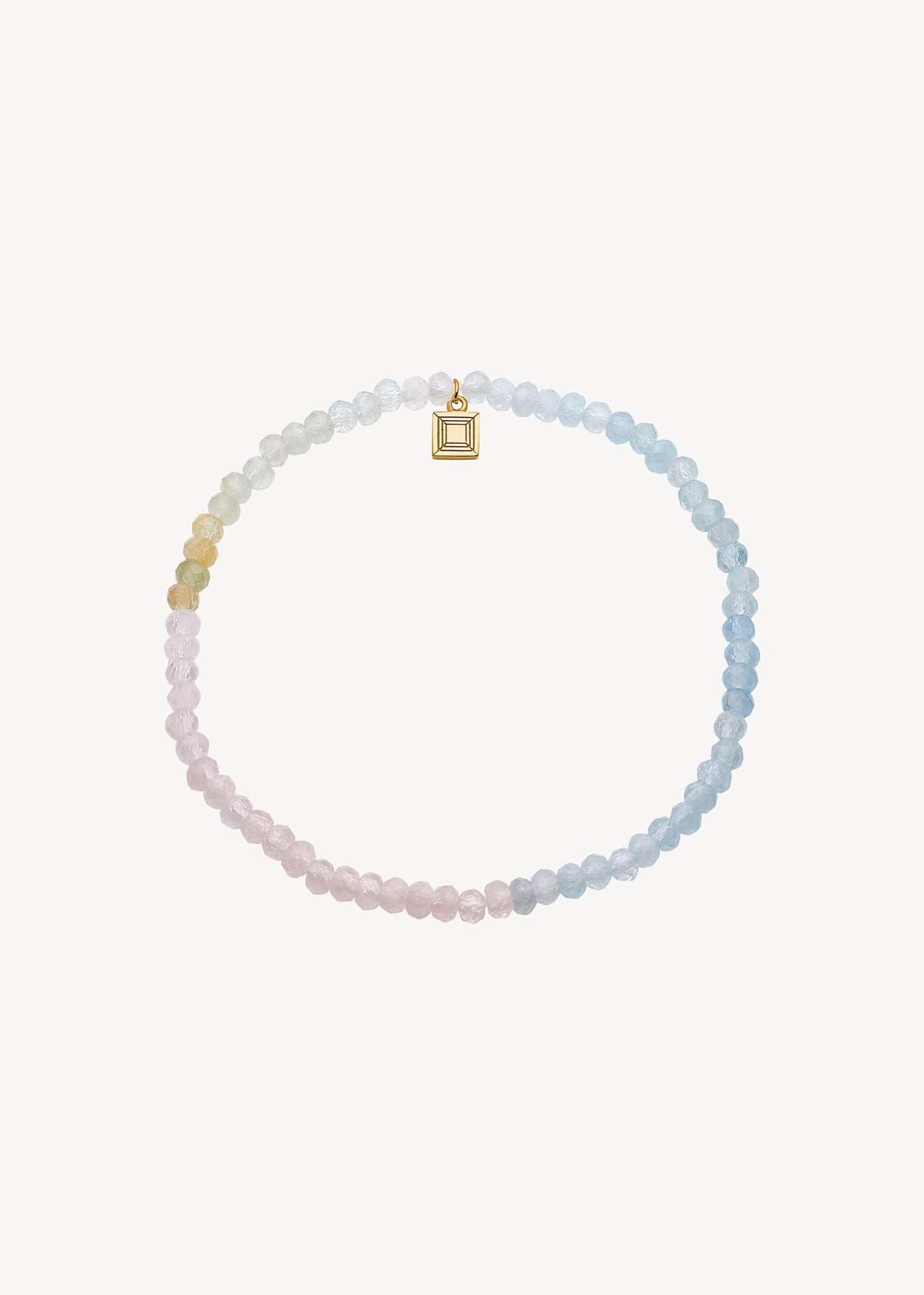 Håndlavet ædelstens armbånd fra carré jewellery lavet med genanvendte ædelsten sat med pink, grønne, blå og gule Beryl ædelsten