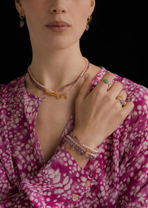Twin armband mit Pink Spinel und Süßwasserperlen - vergoldet