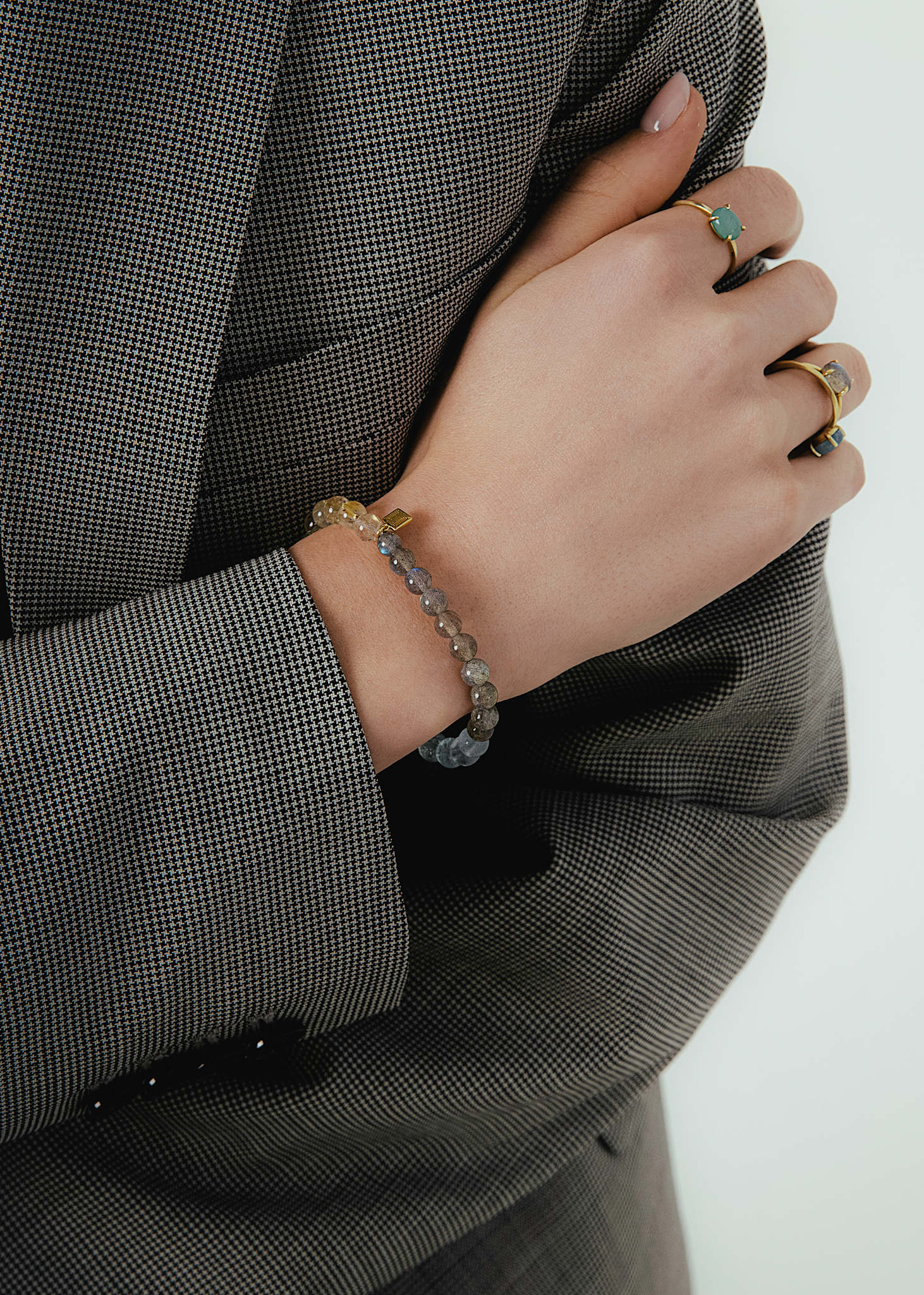 Trio Armband mit Rutilquarz, Aquamarin und Labradorit - vergoldet