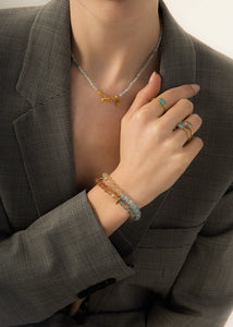 Trio Armband mit Rutilquarz, Aquamarin und Labradorit - vergoldet