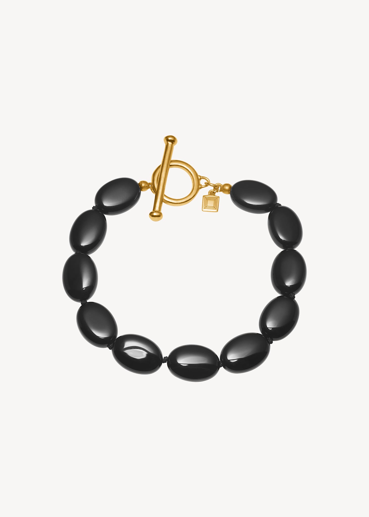 Dragee Midi Armband mit schwarzem Achat - vergoldet