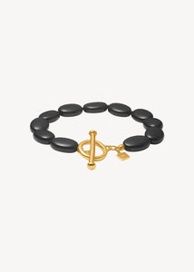 Dragee Midi Armband mit schwarzem Achat - vergoldet