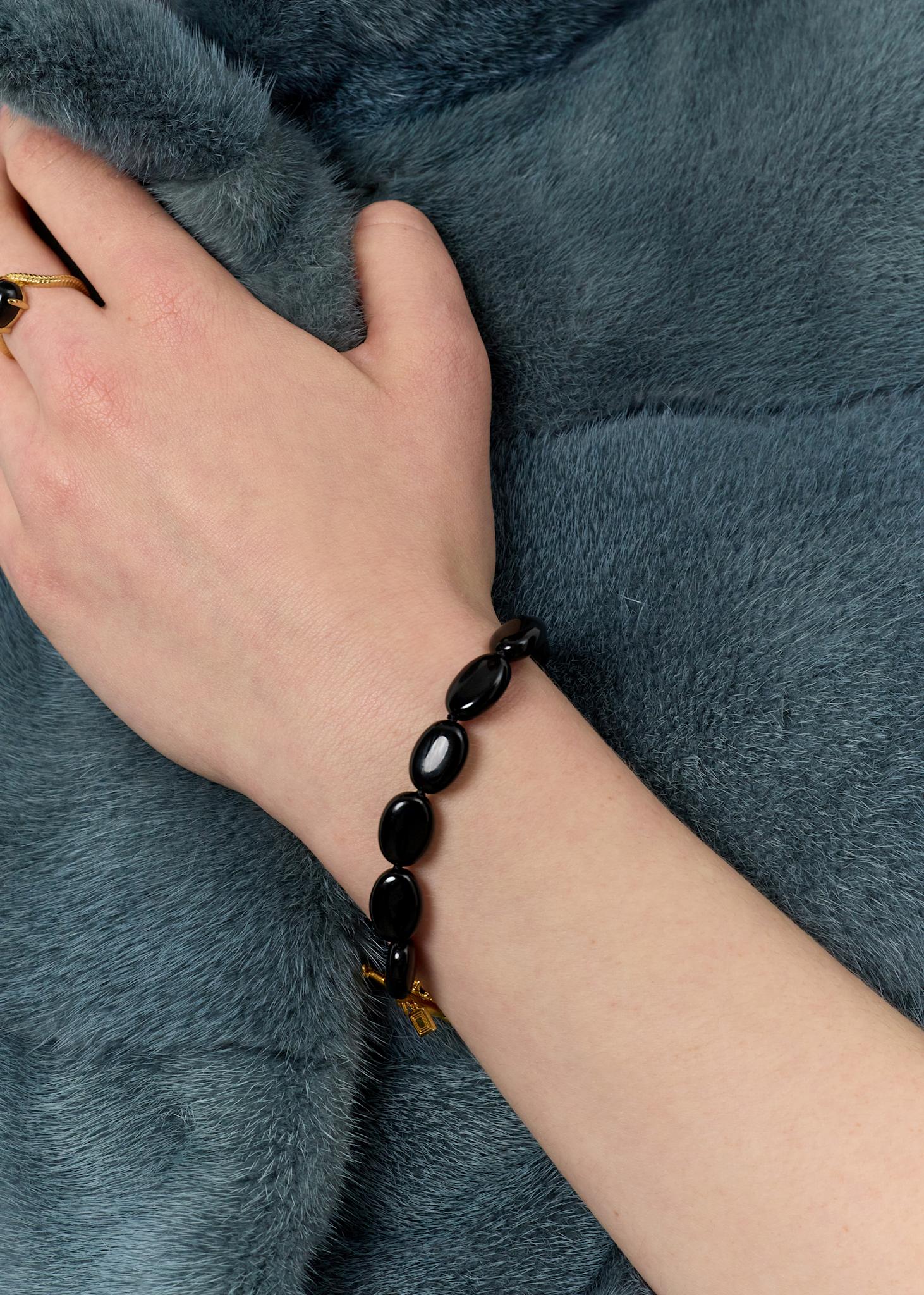 Dragee Midi Armband mit schwarzem Achat - vergoldet