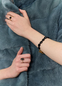 Dragee Midi Armband mit schwarzem Achat - vergoldet