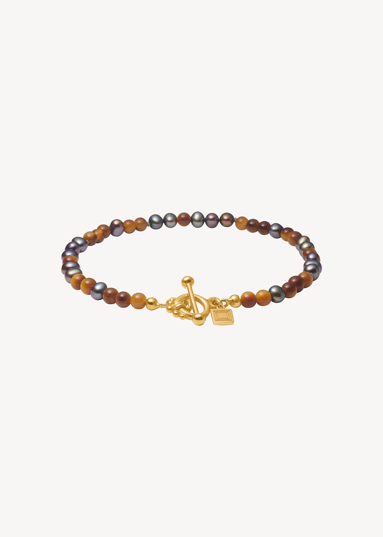 Uma Armband mit Pfauenperlen und Tigerauge - vergoldet