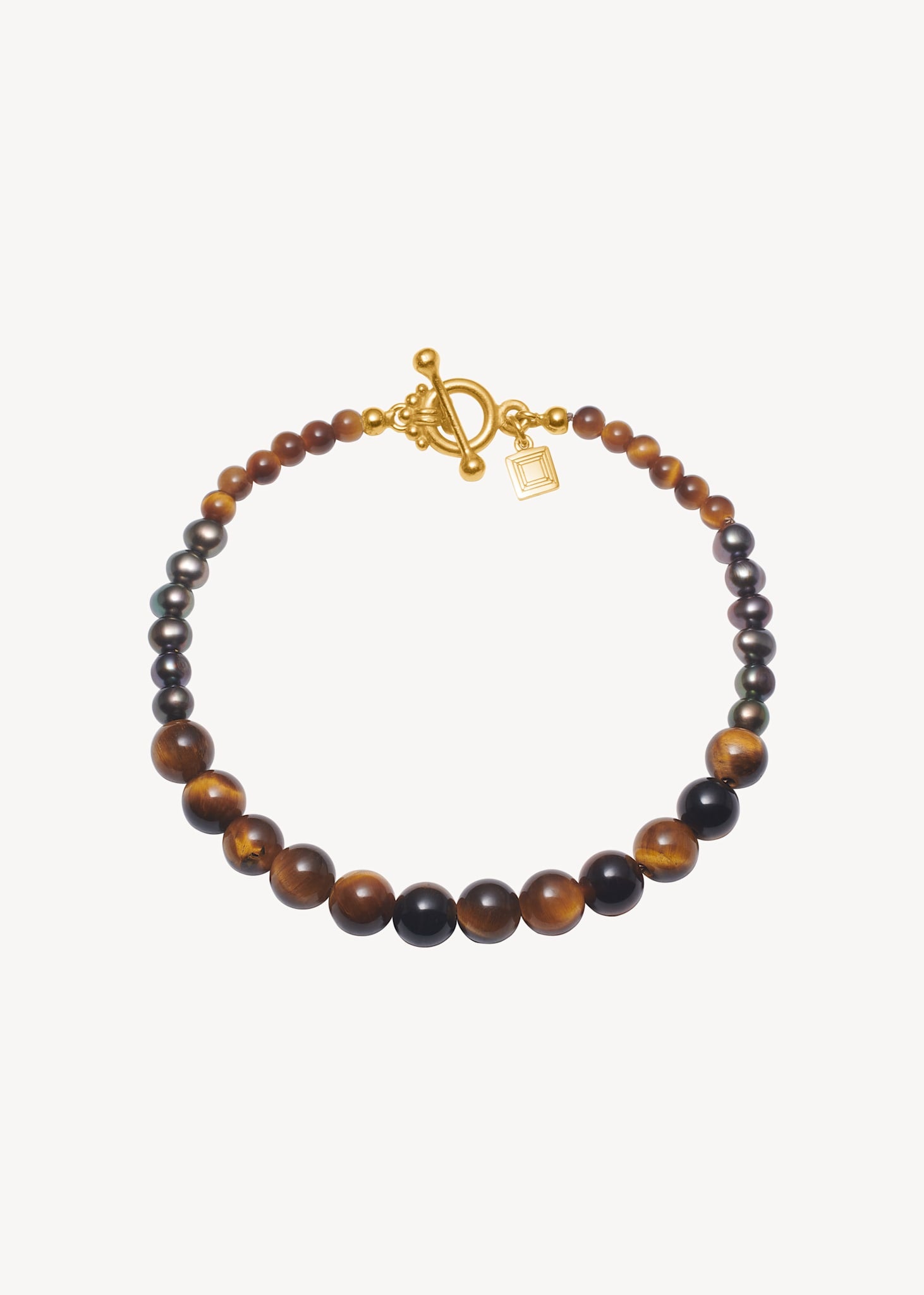 Dani Armband mit Pfauenperlen und Tigerauge - vergoldet