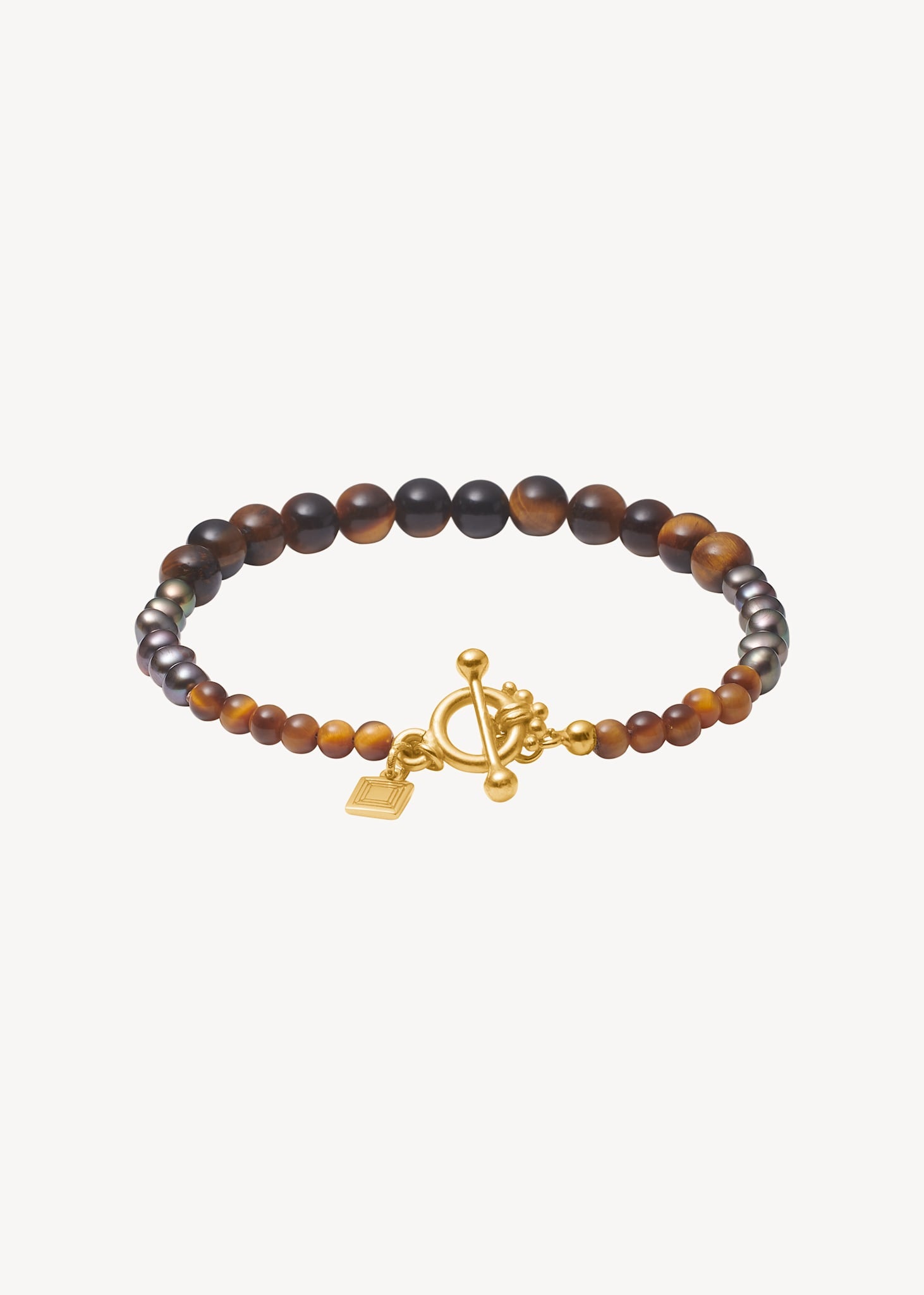 Dani Armband mit Pfauenperlen und Tigerauge - vergoldet