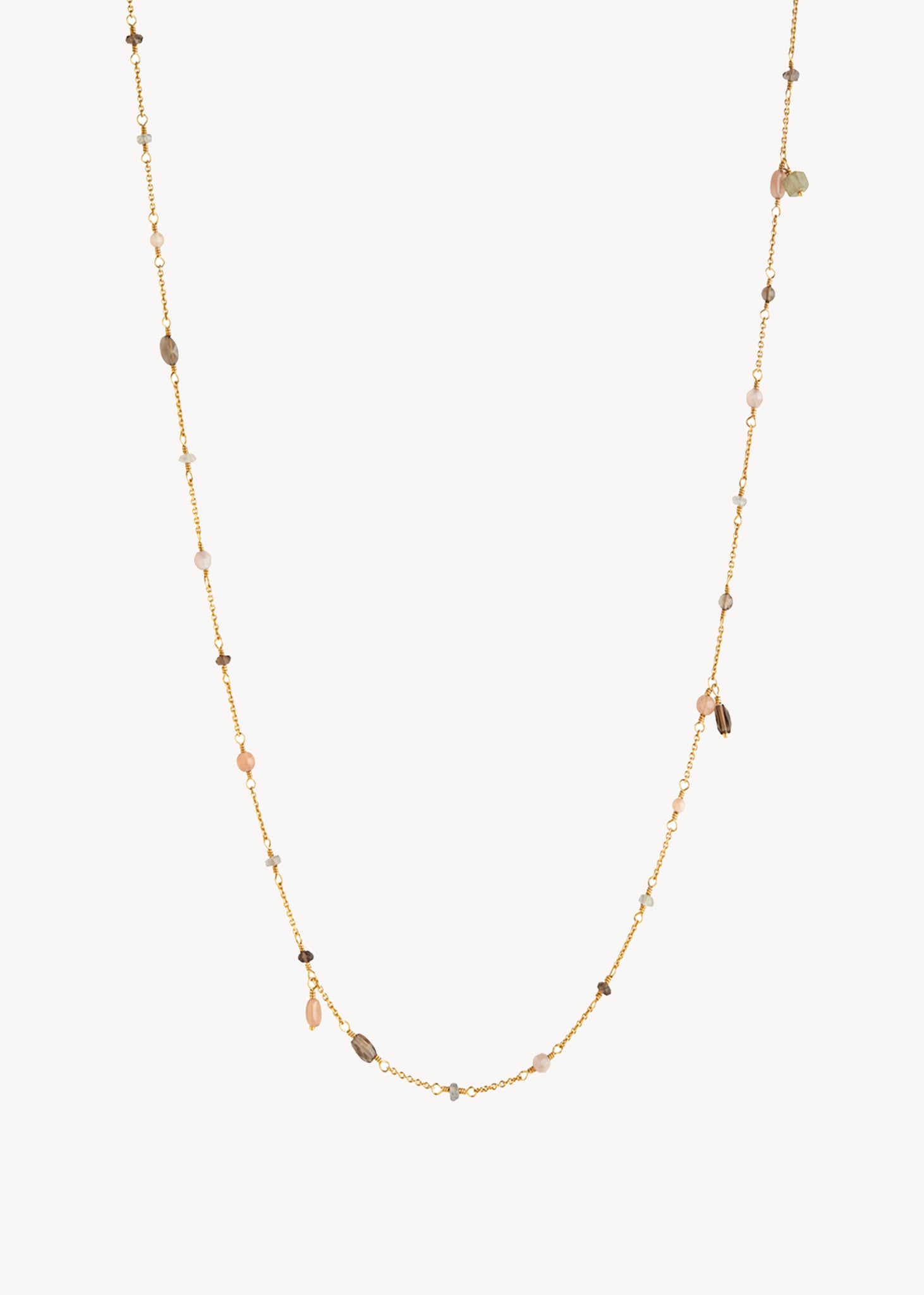 Del Mar Halskette mit Mondstein, Rauchquarz und Labradorit 60 cm - vergoldet