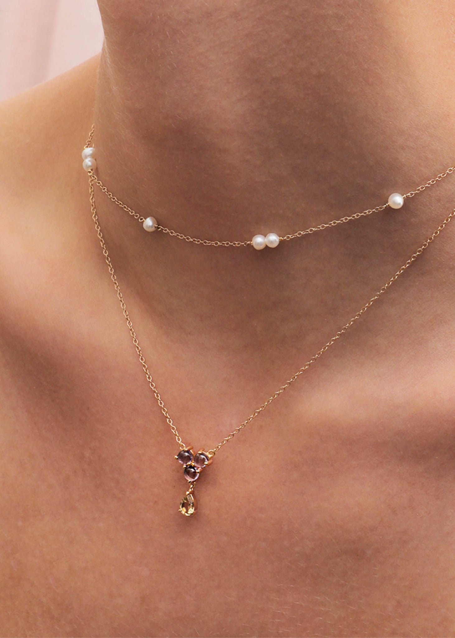 Donna Kette mit Amethyst und Champagnerquarz - vergoldet