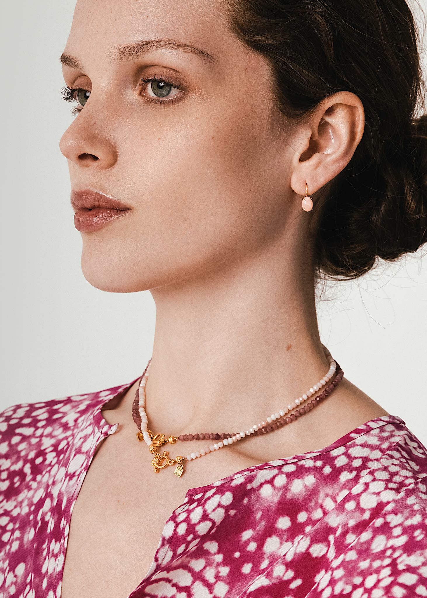 Galu Perlenkette mit Pinkem Opal - vergoldet