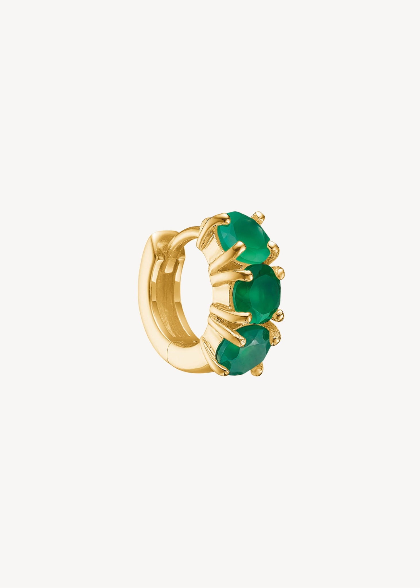 Gem huggie hoops med grønne agat ædelsten i guldbelagt sterling sølv, elegant chunky gem huggie hoop med grønne sten til ham og hende til festen på udsalg hos carré jewellery nu