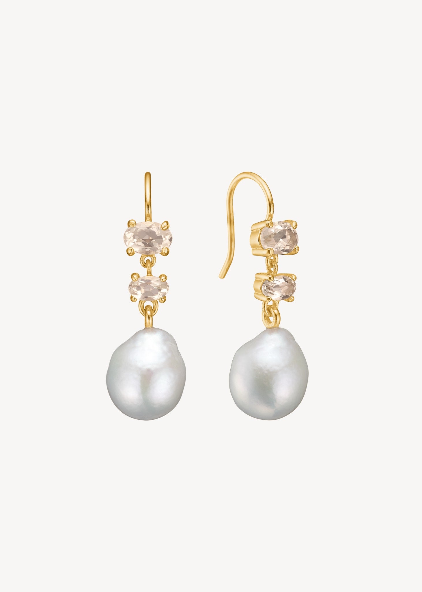 Isla Ohrringe mit Champagnerquarz und Barockperle - vergoldet