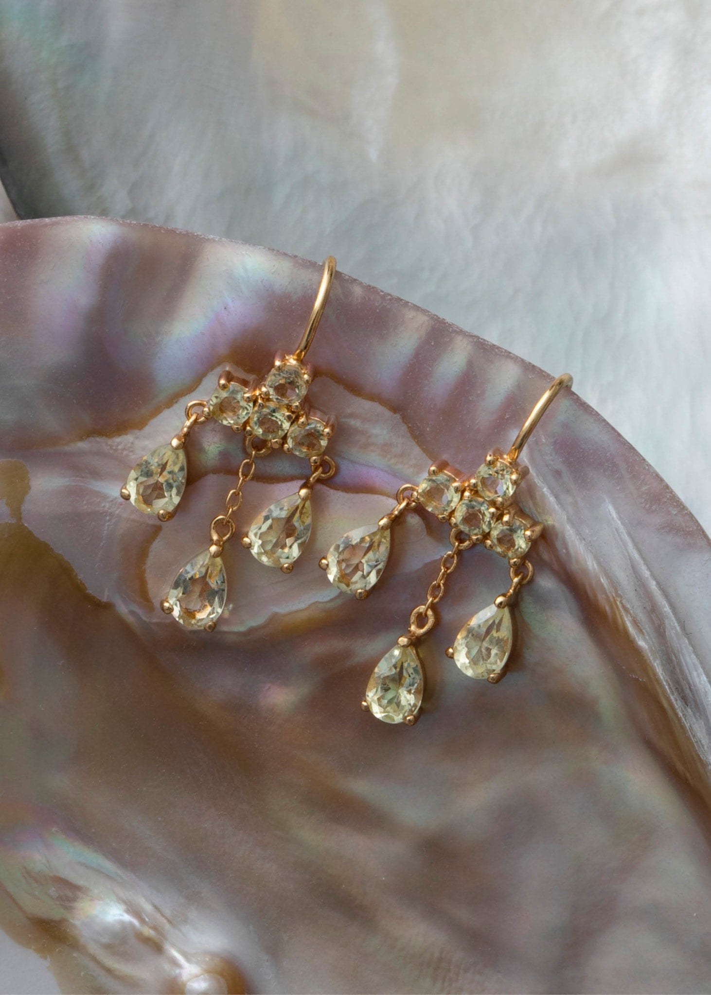 Bijou øreringe fra carré jewellery med champagne kvarts ædelsten i forskellige slibninger