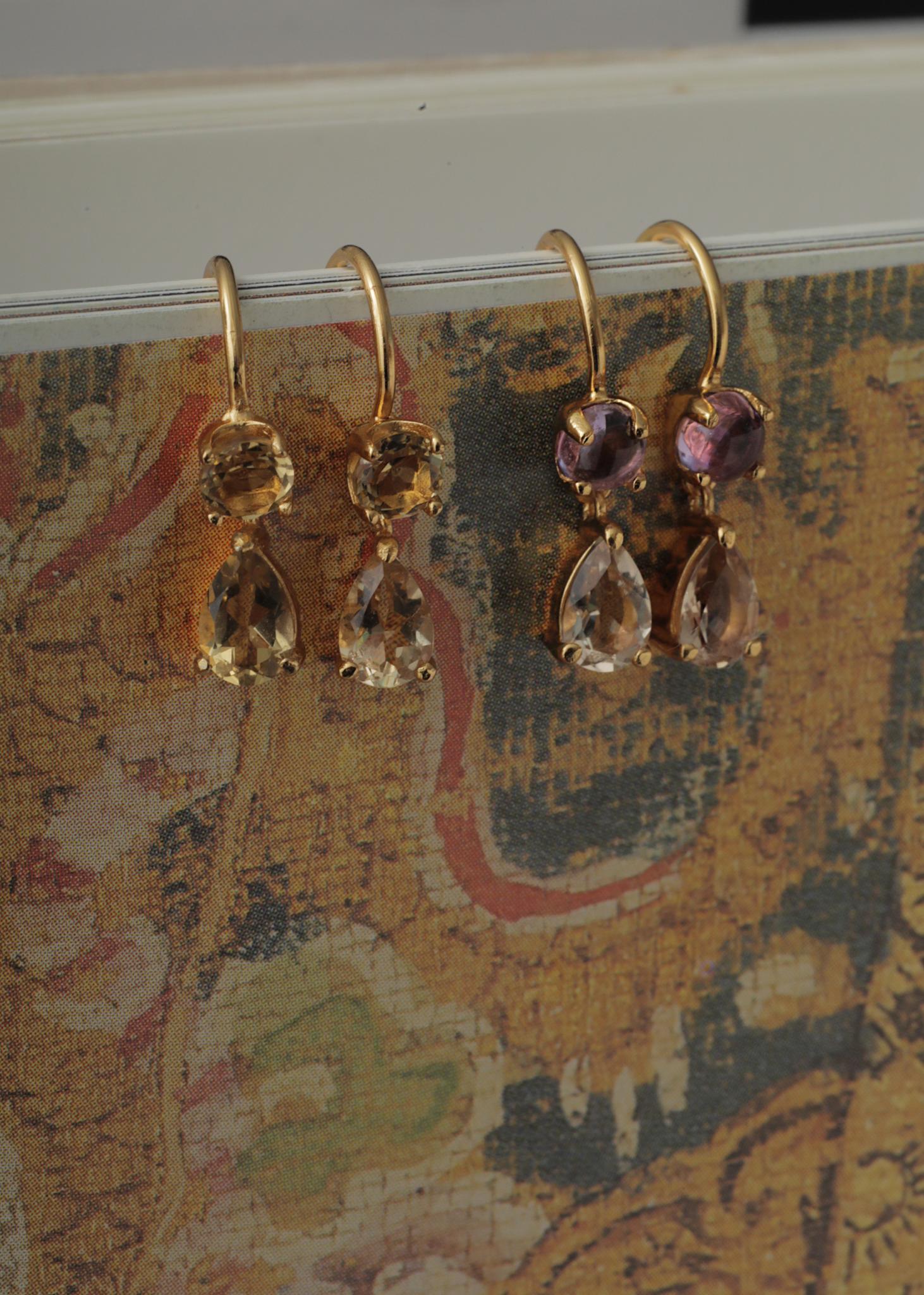Lillian Ohrringe mit Amethyst und Champagnerquarz - vergoldet