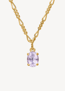 Smukt guld vedhæng til halskæder med februars fødselssten, lilla ametyst ædelsten til halskæder og armbånd - perfekt gave under 400 kr til hende og smykke med fødselssten februar gave
