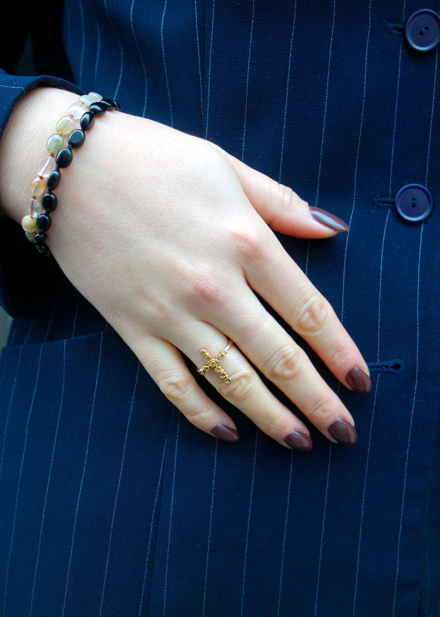 Croix ring mit Citrin - vergoldet