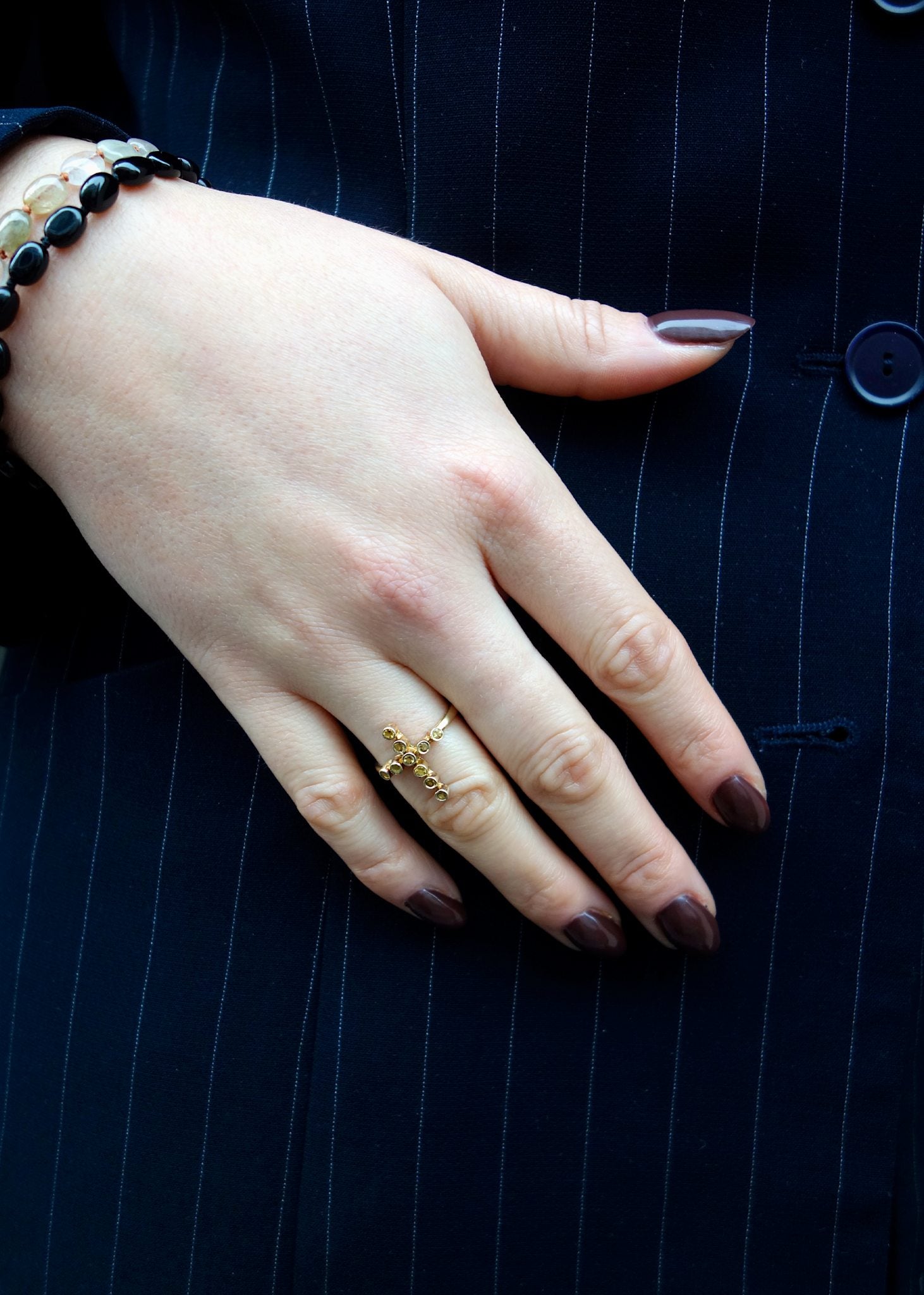 Croix ring mit Citrin - vergoldet