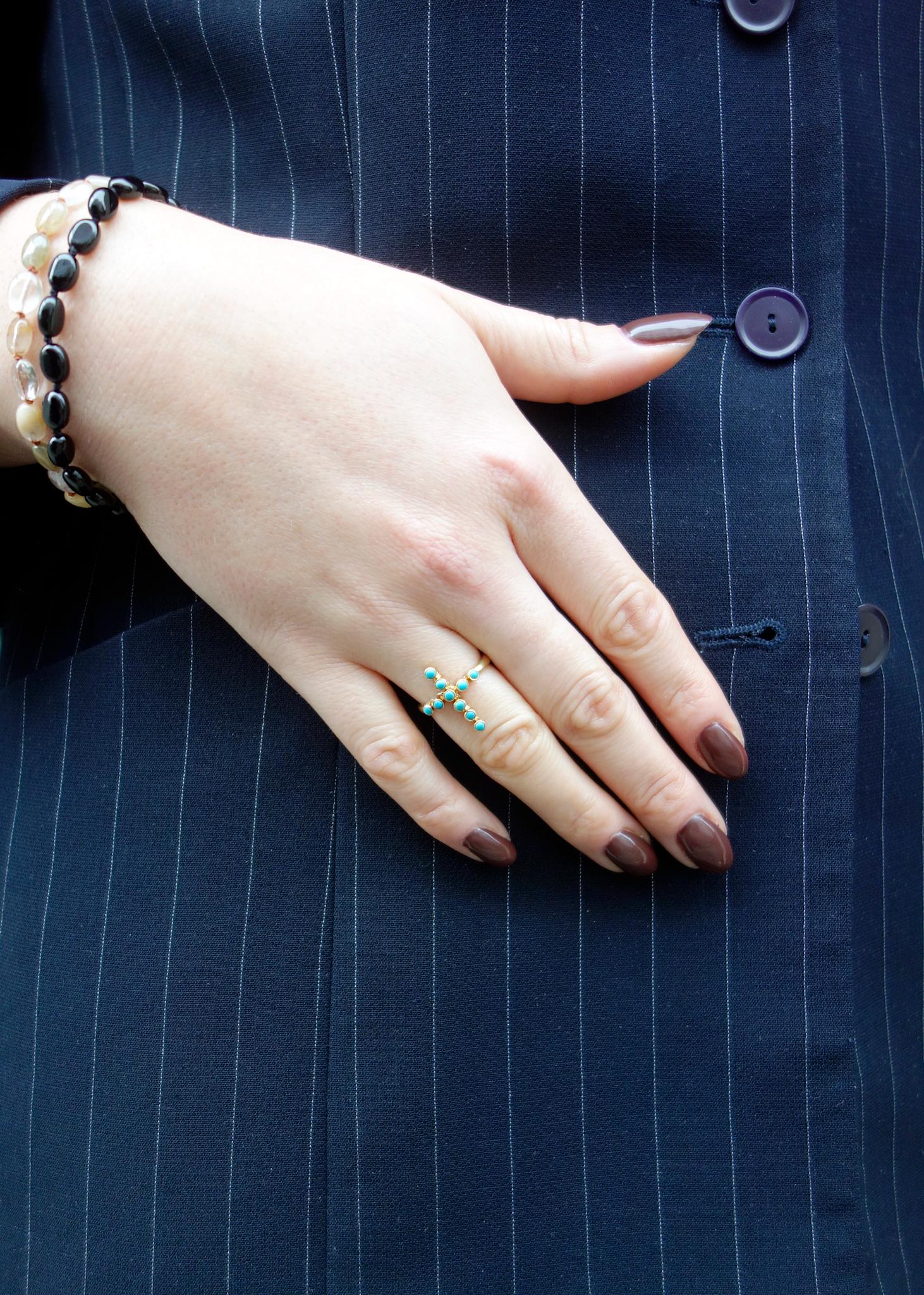 Croix ring mit Türkis - vergoldet