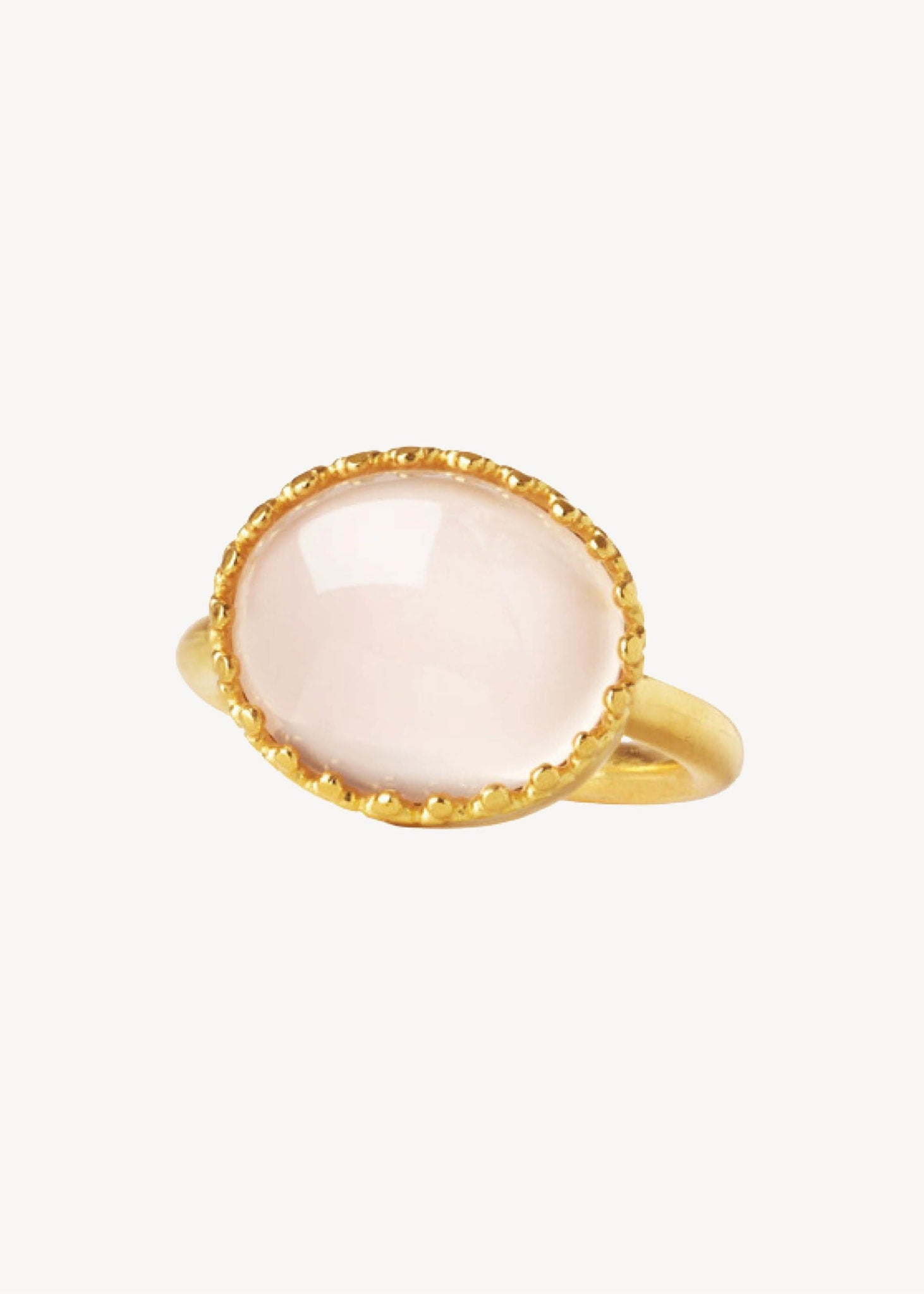 Stor og elegant ring i guldbelagt sterling sølv med en lyserød rosa kvarts ædelsten til ham og hende i blondefatning, perfekt romantisk gave til hende 