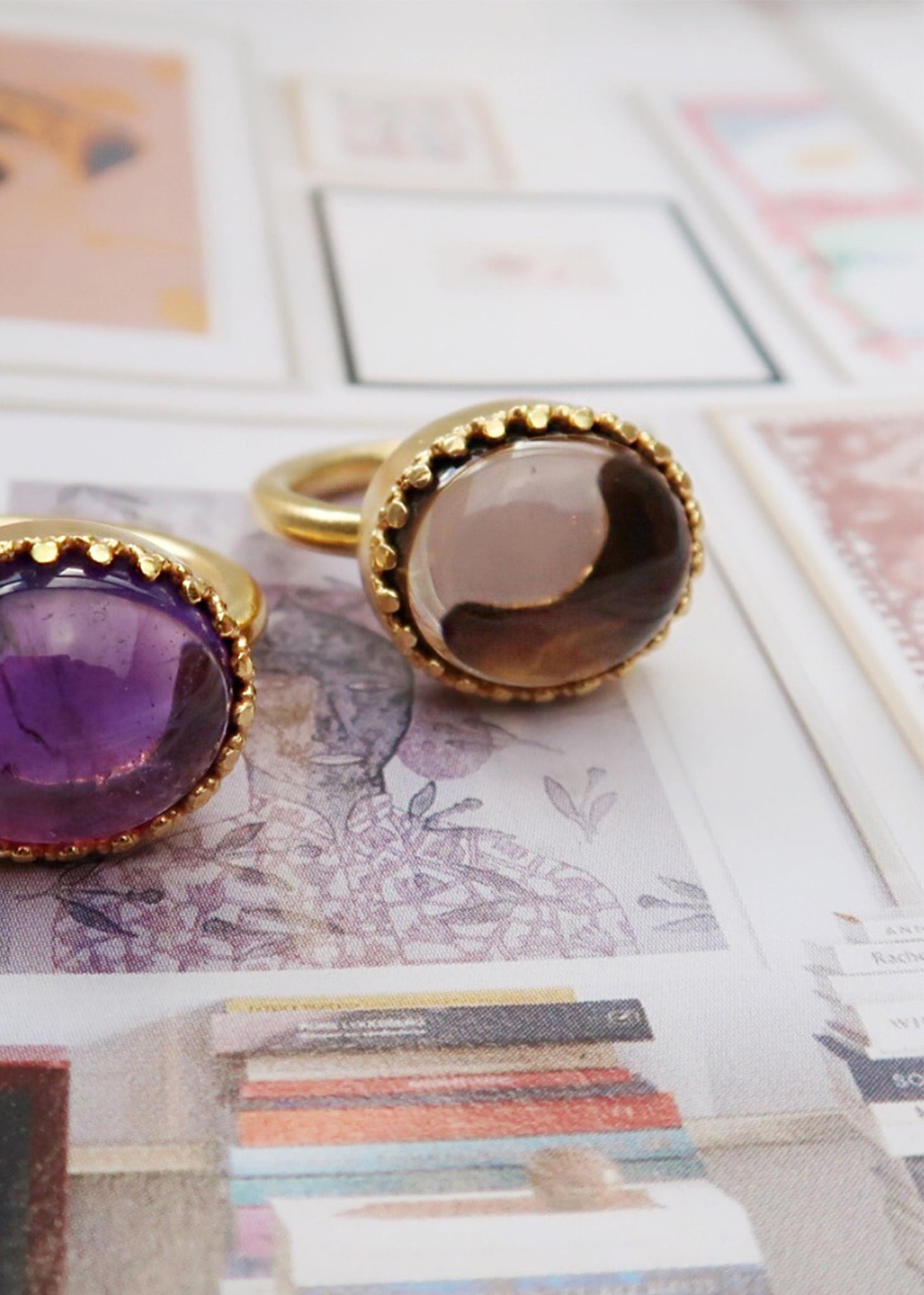 Ceos ring mit Rauchquarz - vergoldet