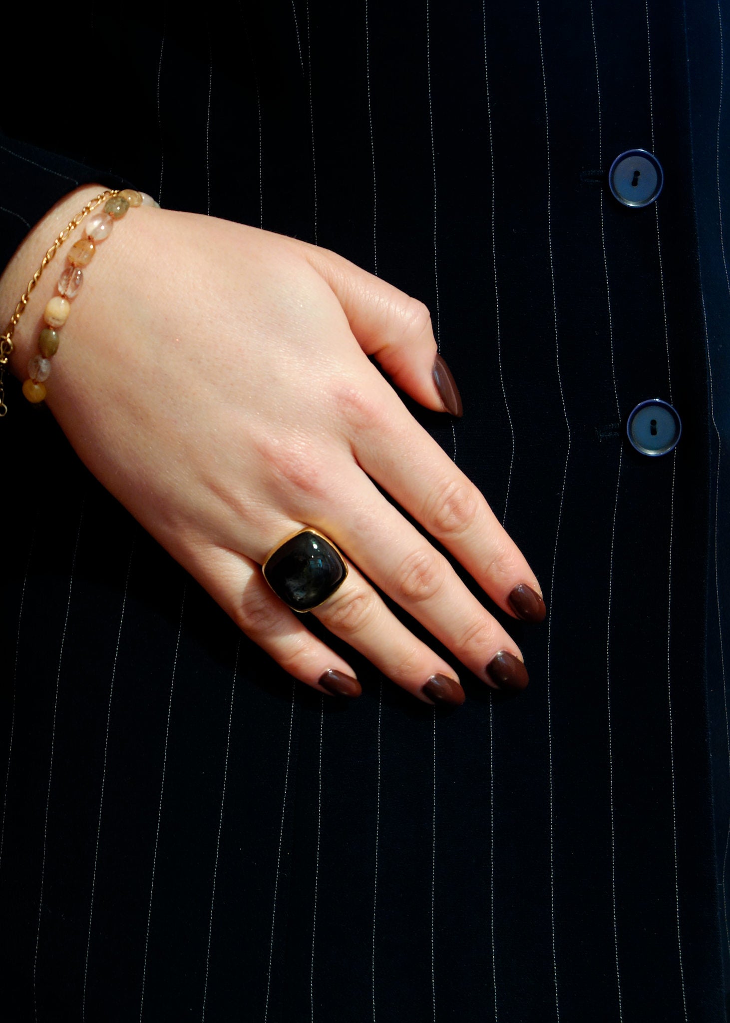 Luna ring mit Hypersthene - vergoldet