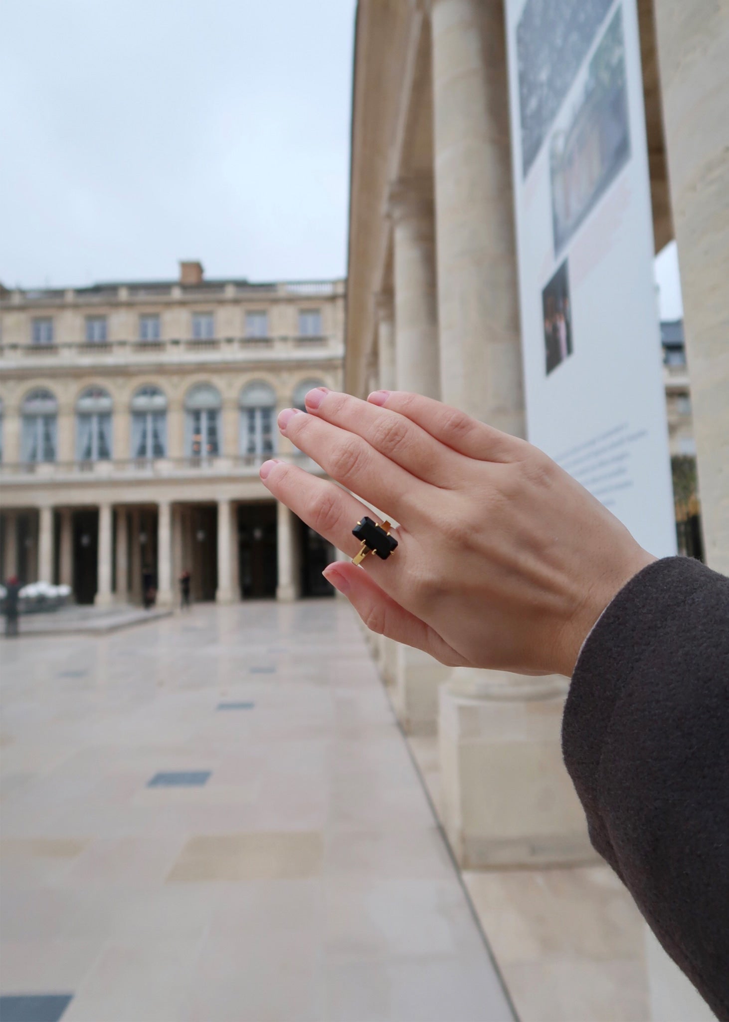 Courage ring mit schwarzem Achat - vergoldet