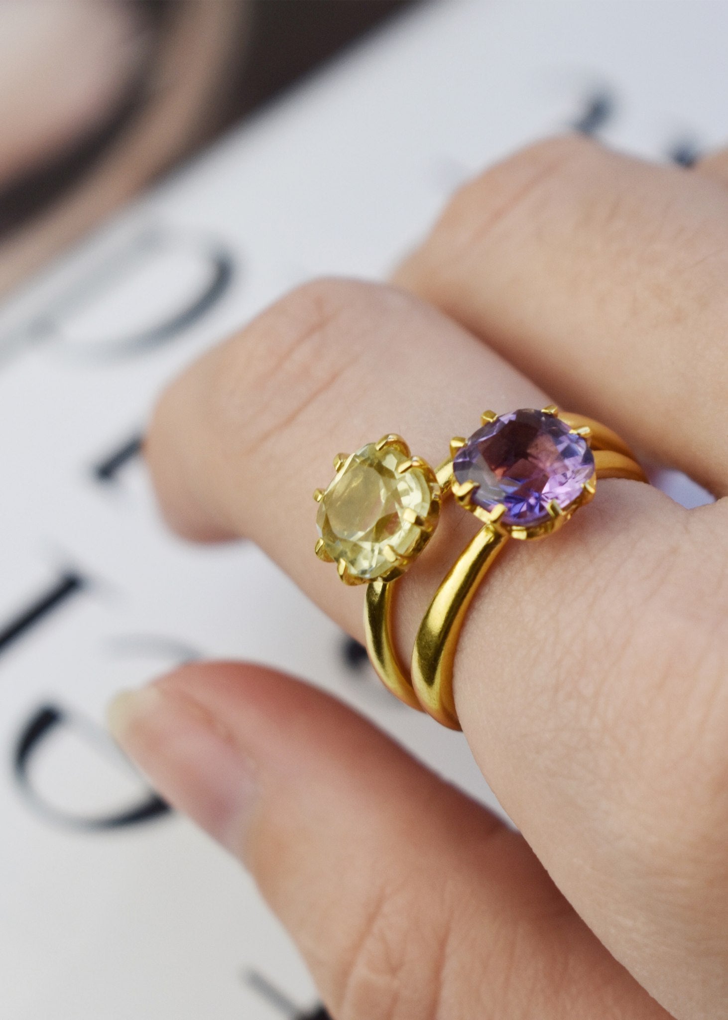 Cushion ring mit Lemon Quarz - vergoldet