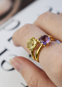 Cushion ring mit Lemon Quarz - vergoldet