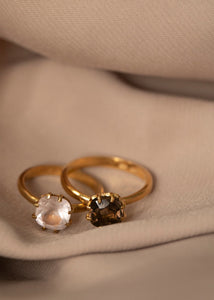 Cushion ring mit Rauchquarz - vergoldet
