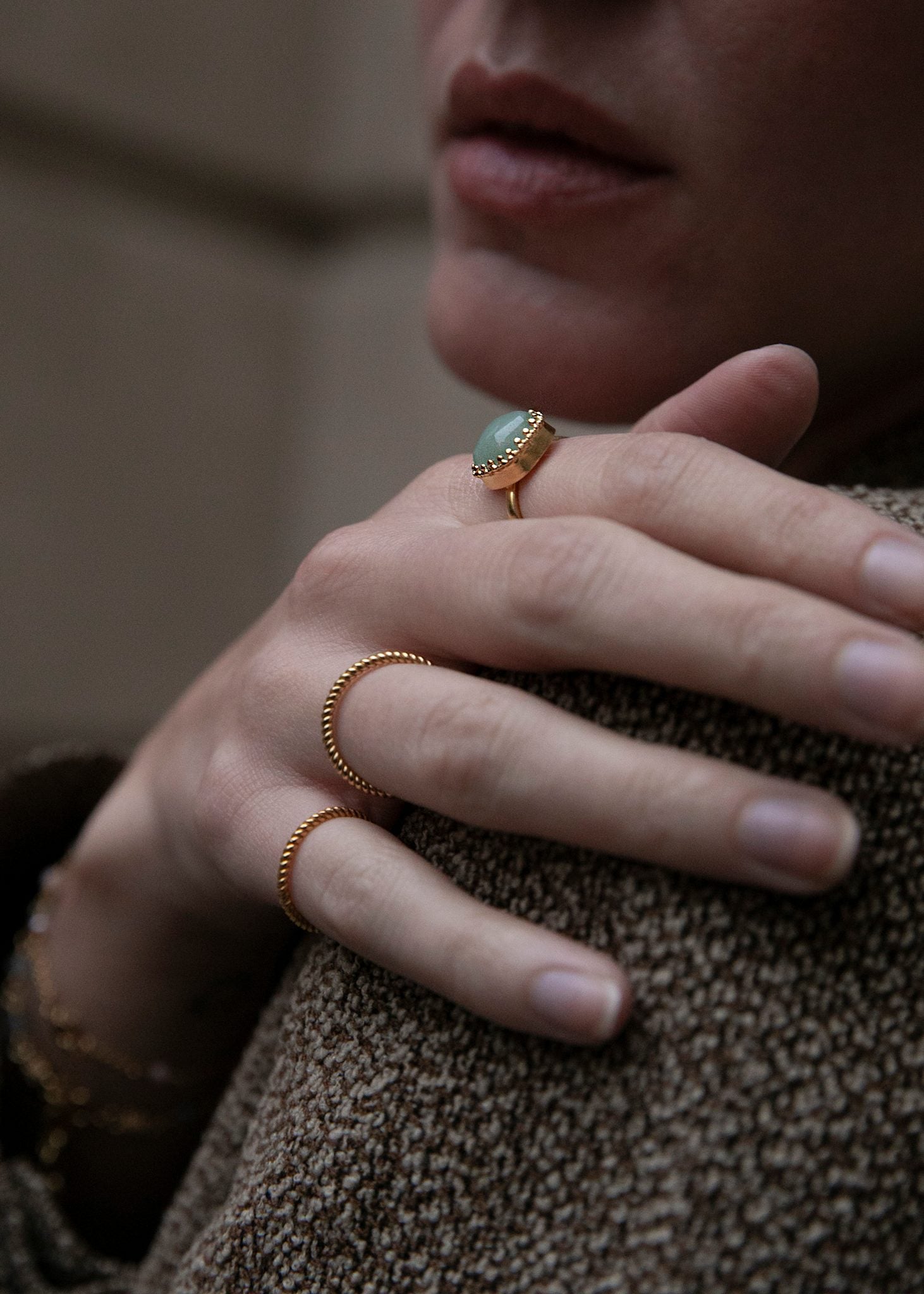 Marvels ring mit Aventurin - vergoldet