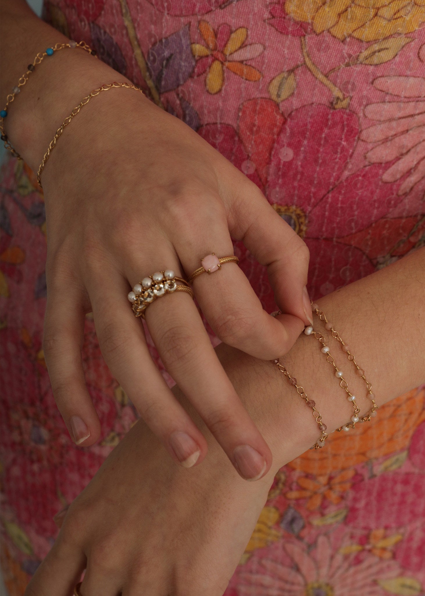 Reef ring mit Pink Opal - vergoldet