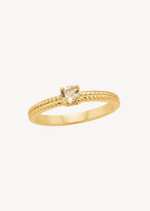 Smuk og simpel ring med en Champagne Kvarts ædelsten og en flettet ringskinne i guldbelagt sterling sølv, perfekt promise ring og gave til hende 