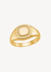 18k guldbelagt sølv Signét ring fra carré jewellery i chunky stil med sildebensmønster