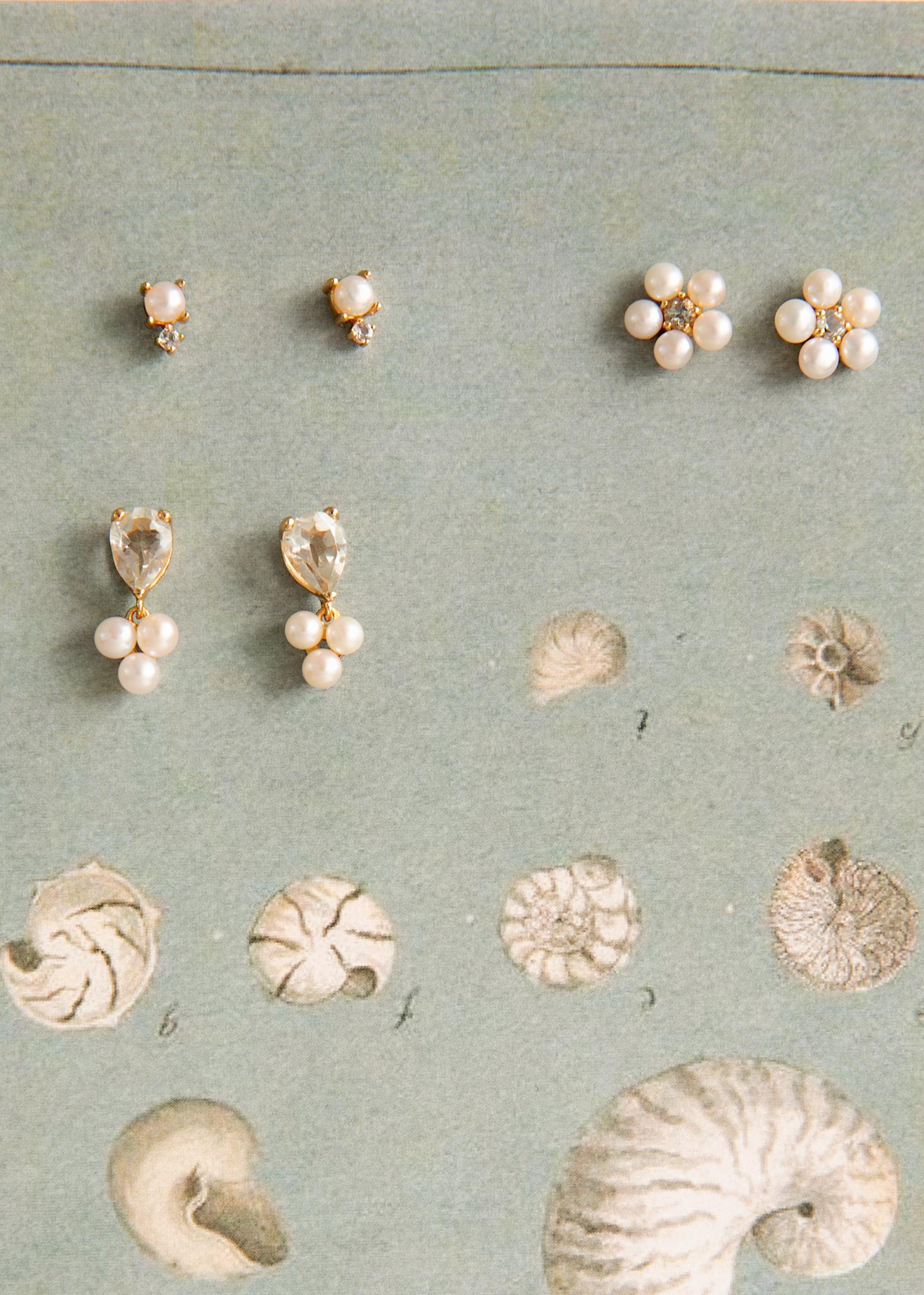 Bon Bon Ohrstecker mit Perle und Weißem Topas - vergoldet