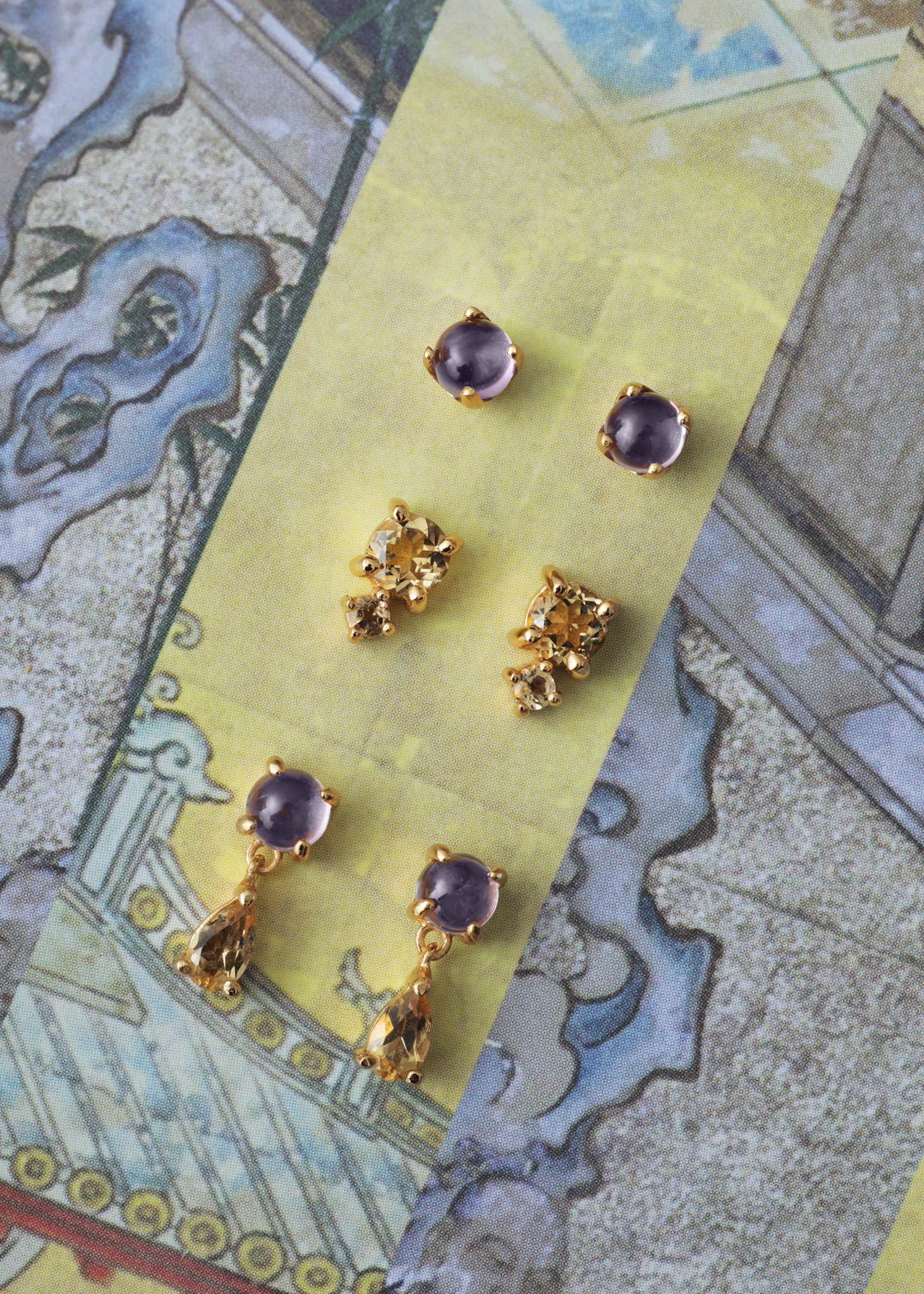 Gem Ohrstecker mit Amethyst - vergoldet