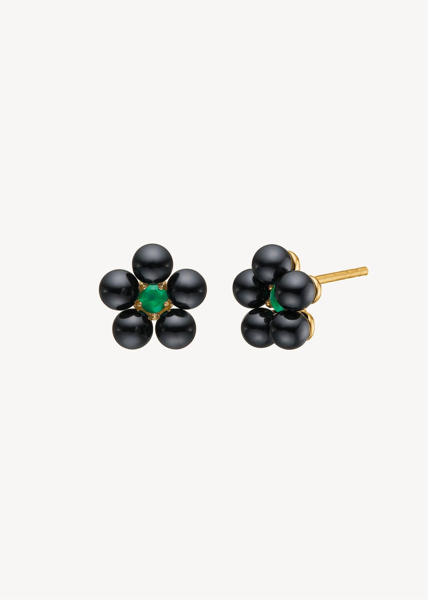 Flower Ohrstecker mit grünem Achat und schwarzem Achat - vergoldet