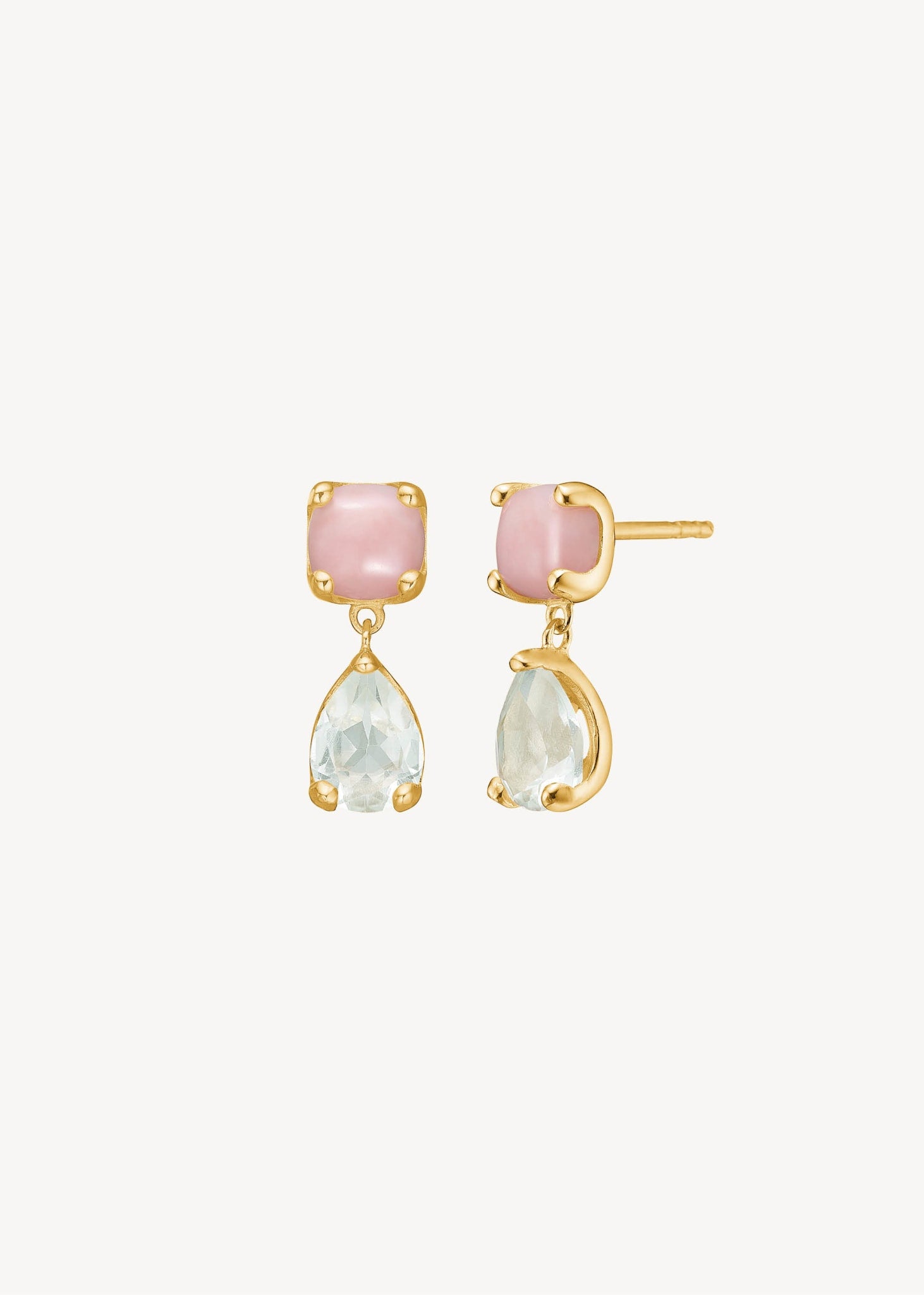 Pond Ohrstecker mit Pink Opal und Prasiolith - vergoldet