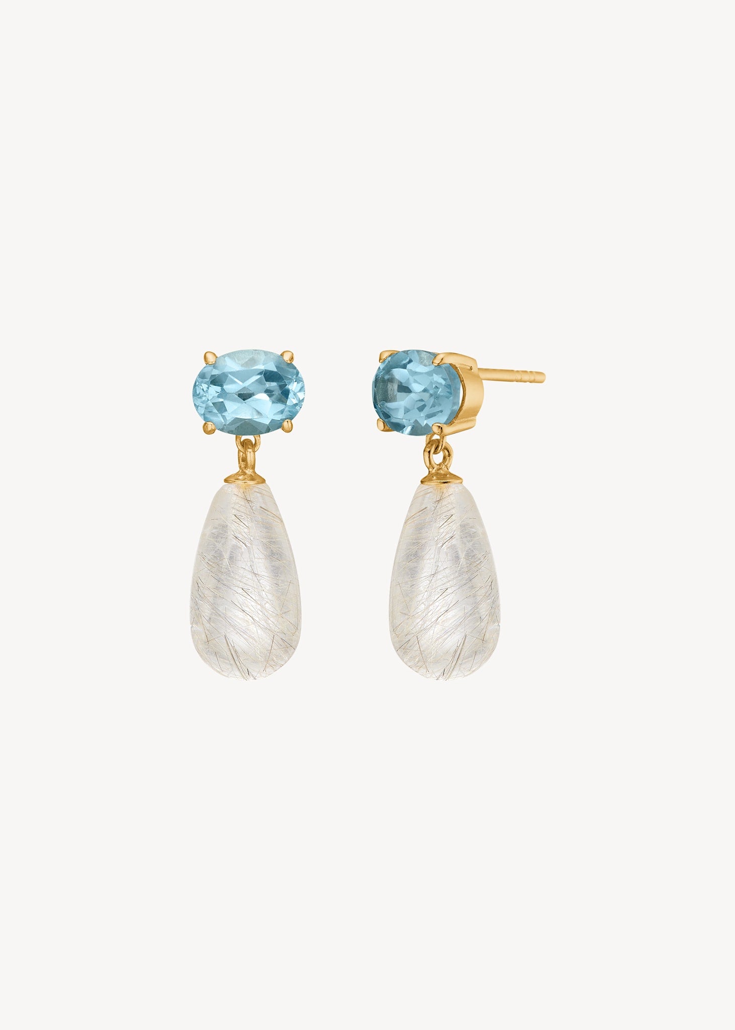 Polly Ohrstecker mit goldenem Rutilquarz und blauem Topas - vergoldet