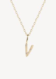 Bogstavsvedhæng til halskæder og armbånd i ægte guld med bogstavet V sat med tre diamanter, perfekt gave til hende, vedhæng med fødselssten og diamanter og gave til mor