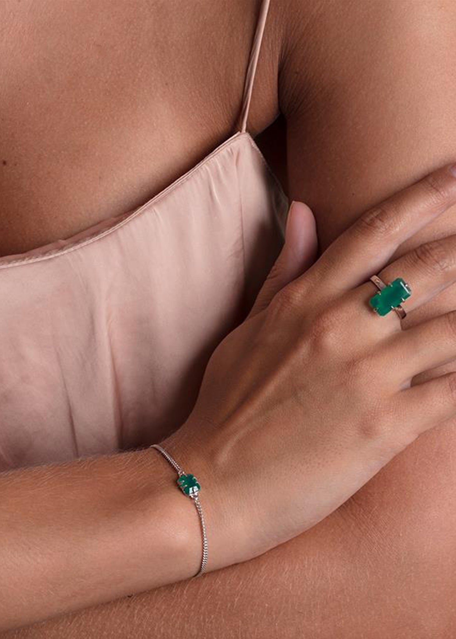 Confidence Armband mit grünem Achat - Silber