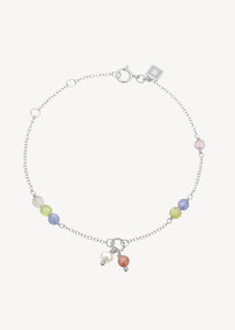 sterling sølv sødt armbånd til børn og voksne med pastel ædelsten i vandfast sølv med tanzanit, pink spinel, peridot, labradorit og hvide ferskvandsperler