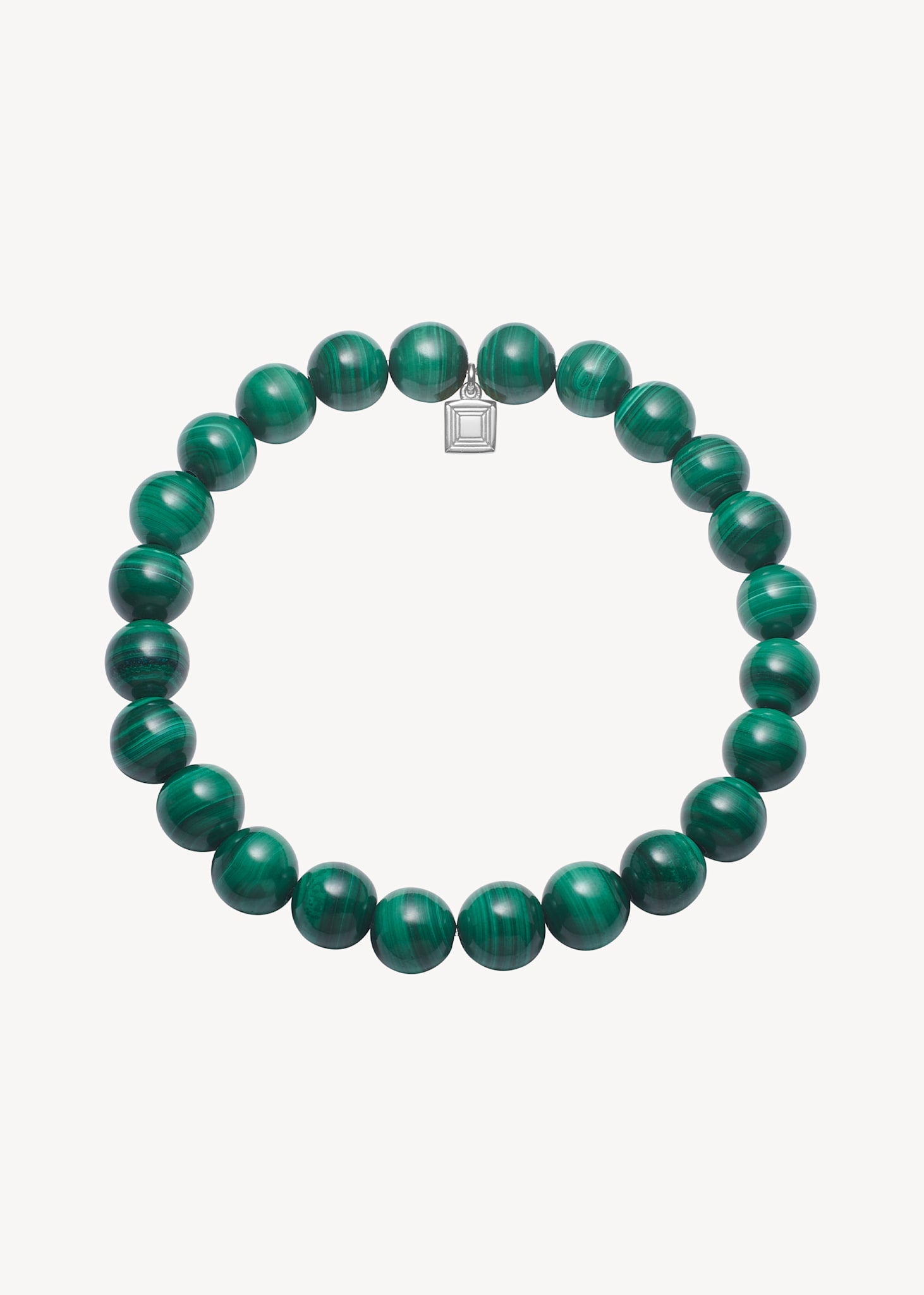 Slip-on armbånd til mænd i sterling sølv med elastik snor sat med grønne malakit ædelsten