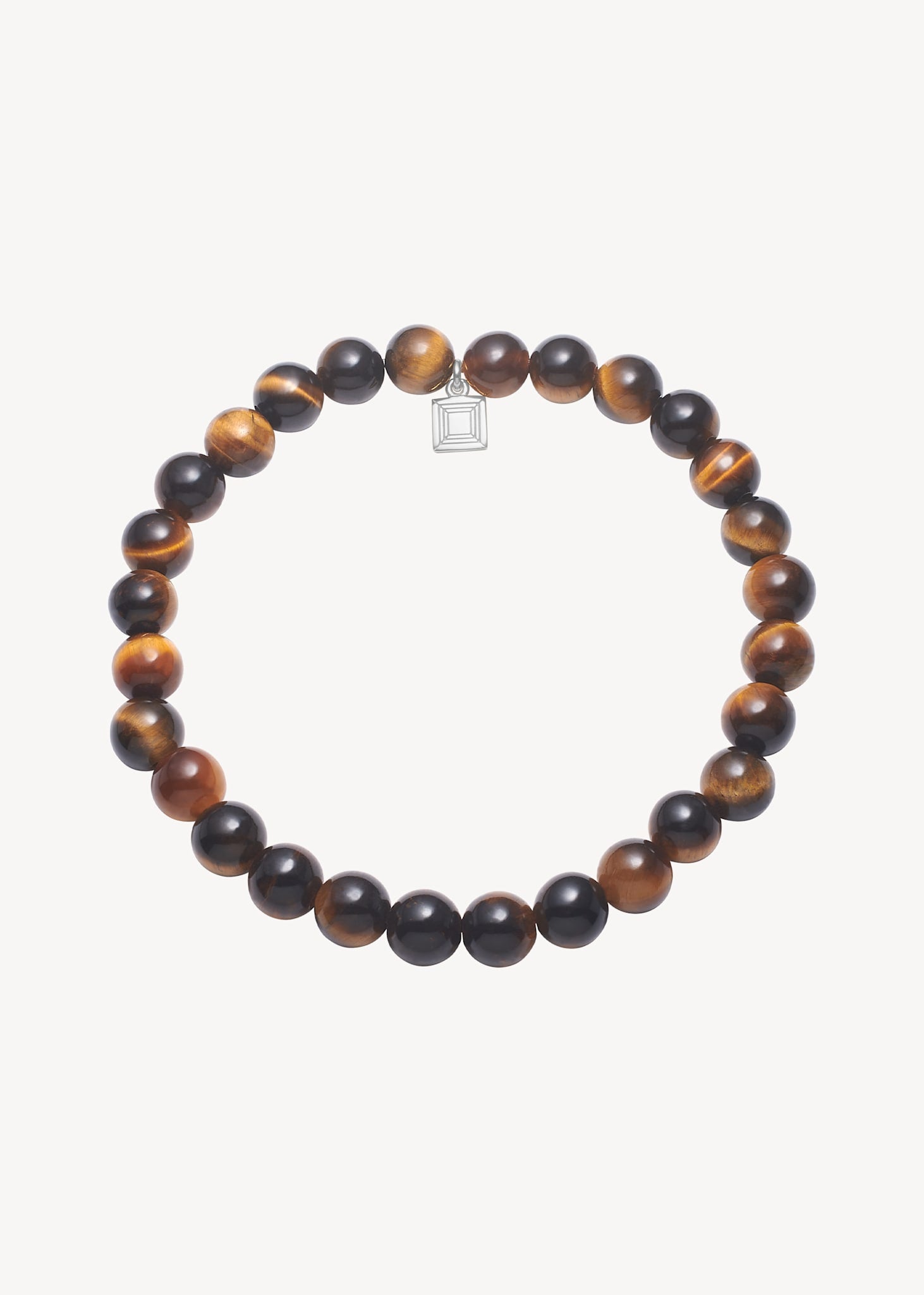 Slip-on armbånd til mænd fra carré jewellery med runde, brune tigerøje ædelsten og et carré logo tag i sterling sølv