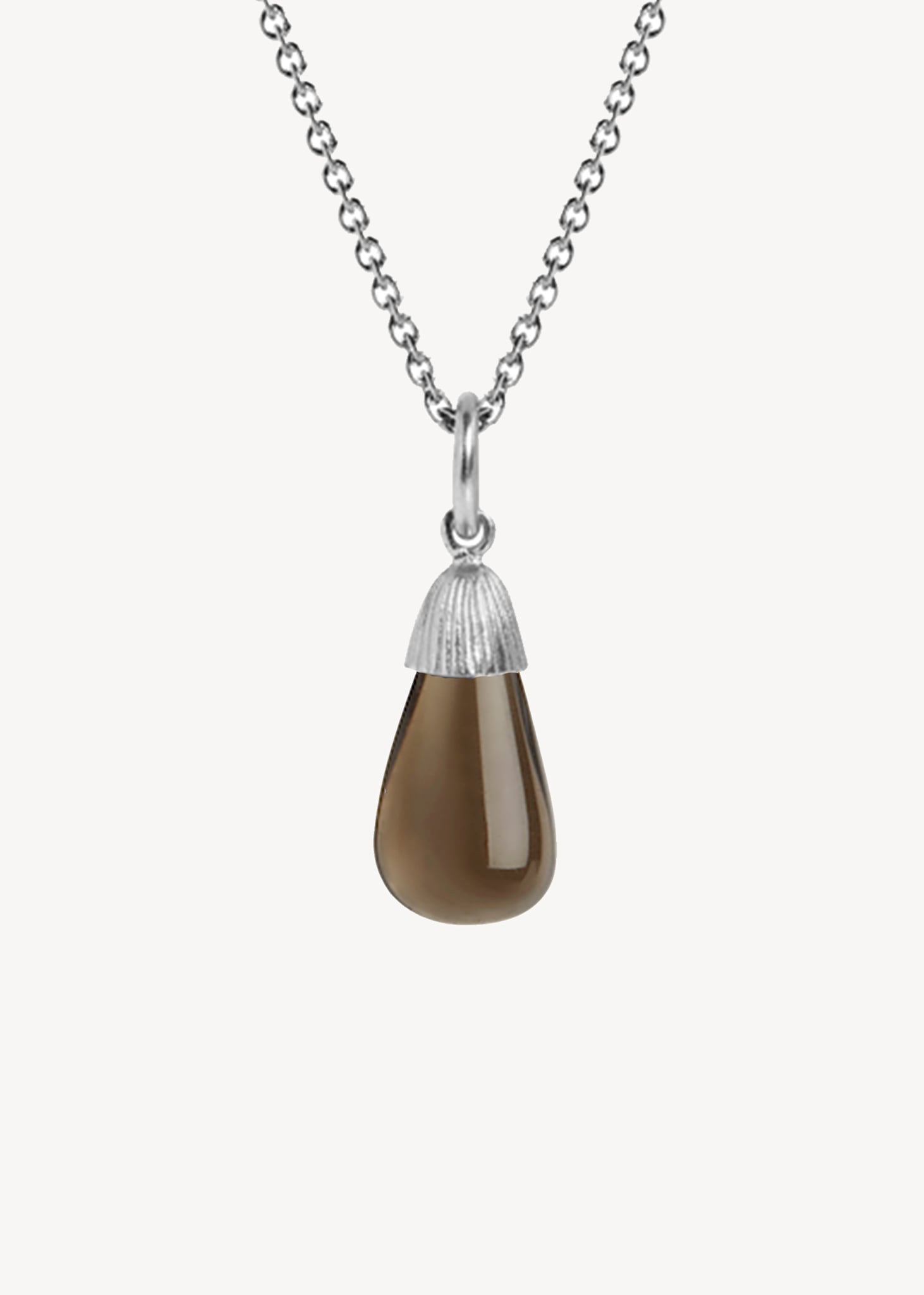 Vintage vedhæng til halskæder i sterling sølv med en stor dråbe af brun røg kvarts på udsalg hos carré jewellery 