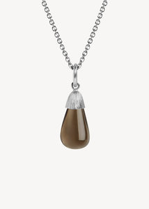 Vintage vedhæng til halskæder i sterling sølv med en stor dråbe af brun røg kvarts på udsalg hos carré jewellery 