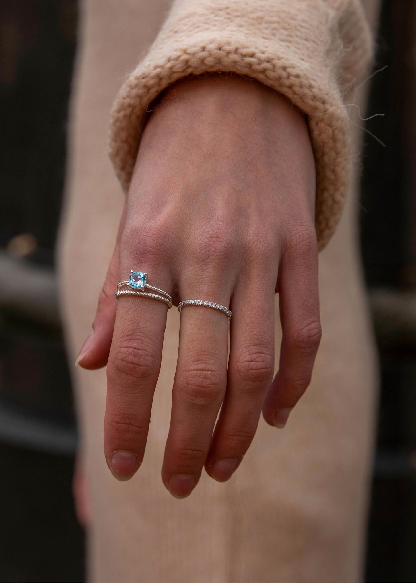 Aqua ring mit Blauem Topas - Silber