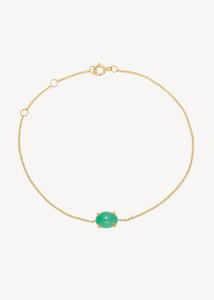 Smukt armbånd i ægte 10 karat guld med fin kæde og et grønt chrysopras vedhæng i grabbefatninger, perfekt gave til hende der har alt og vandfaste smykker i ægte guld 