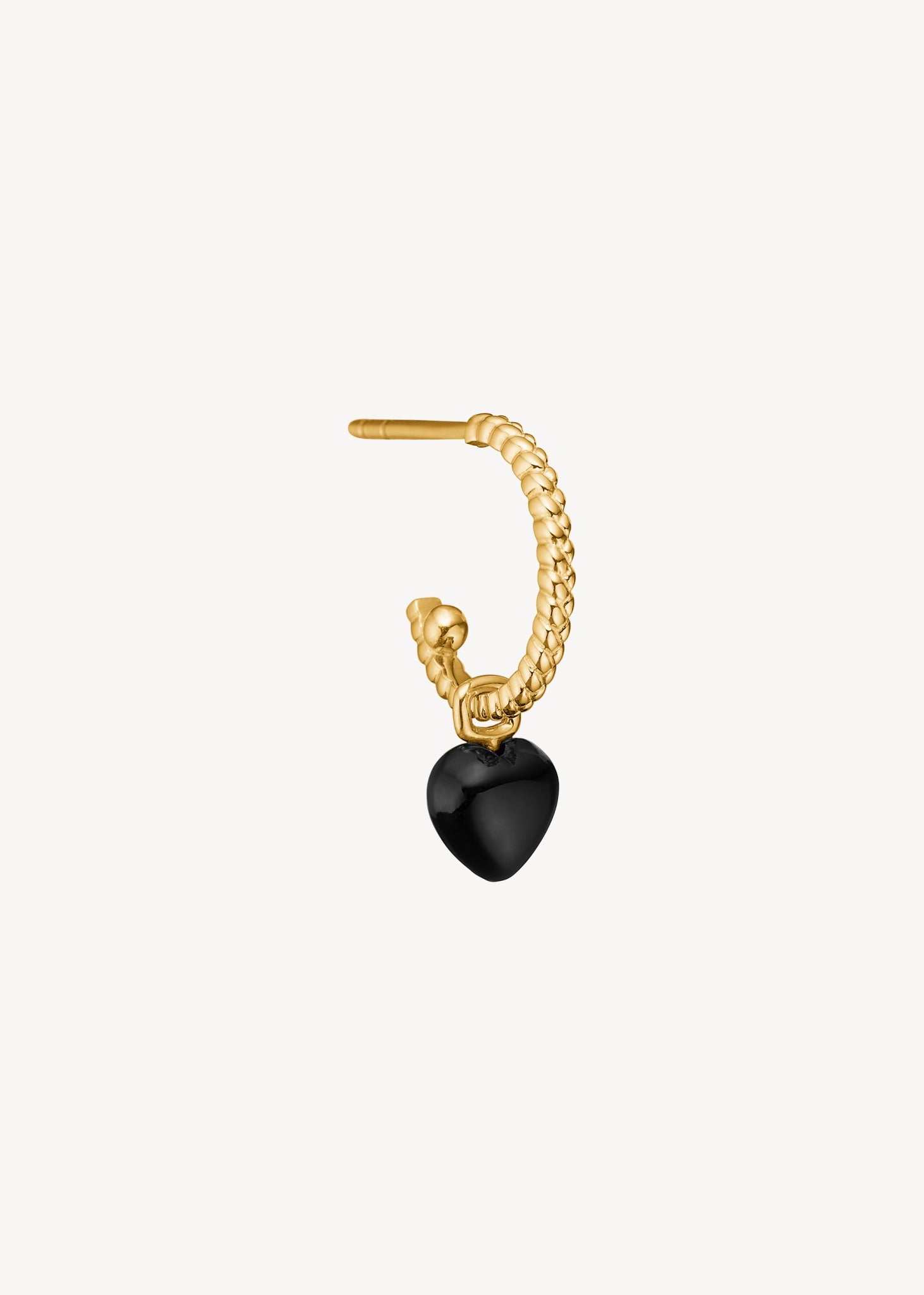 Hjerte øreringe fra carré jewellery i ægte guld sat med en hjerteformet sort agat ædelsten