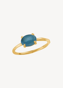 Ring i 10 karat ægte guld med drejet ringskinne med marts' fødselssten, blå akvamarin, perfekt ring med fødselssten til hende og ham i guld 